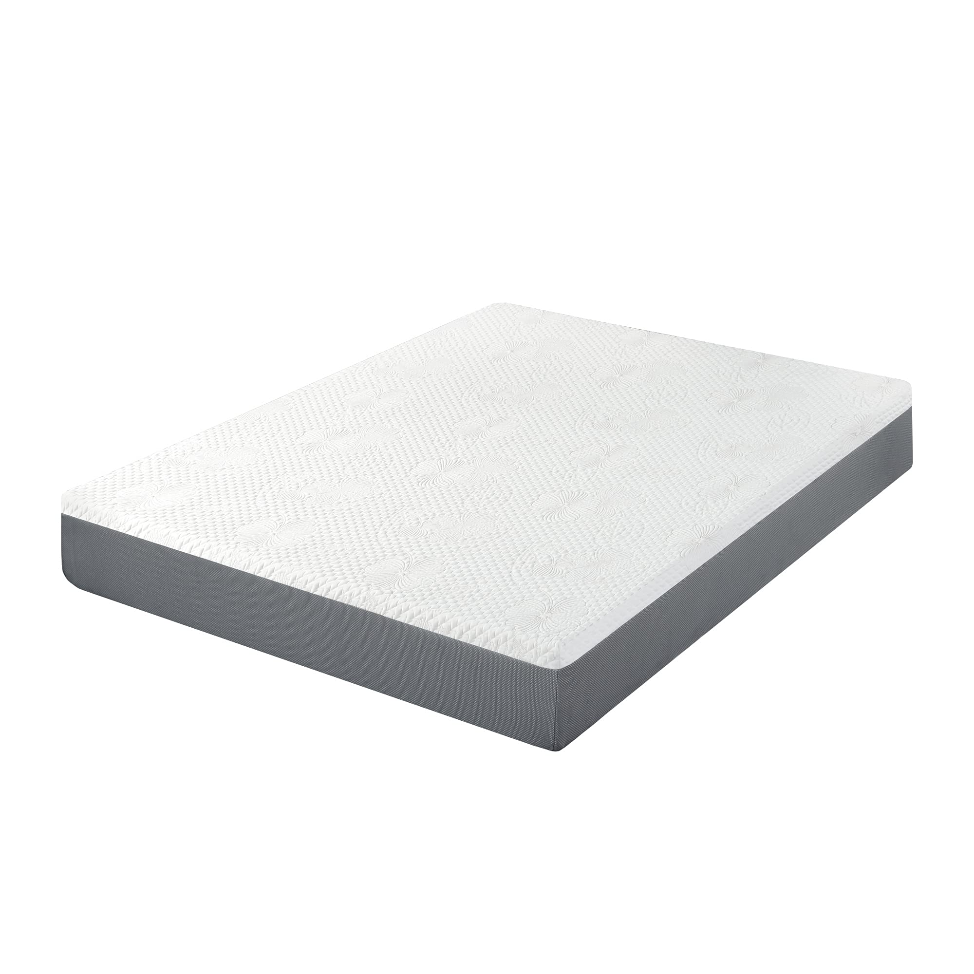 Olee Sleep 10 Inch Ventilated Gel Infused Memory Foam Mattress, CertiPUR-US® Certified, Gray, Queen