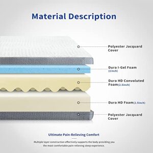 Olee Sleep 6 Inch Ventilated Gel Infused Memory Foam Mattress, CertiPUR-US® Certified, Gray, Queen