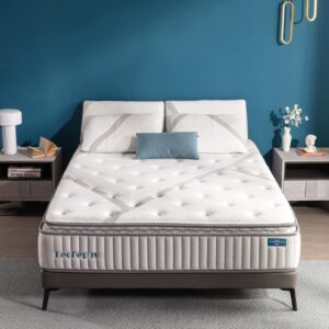 12 inch queen mattress, lechepus cool gel memory foam hybrid mattress with pocket innerspring, medium firm pillow top mattresses for supportive & pressure relief