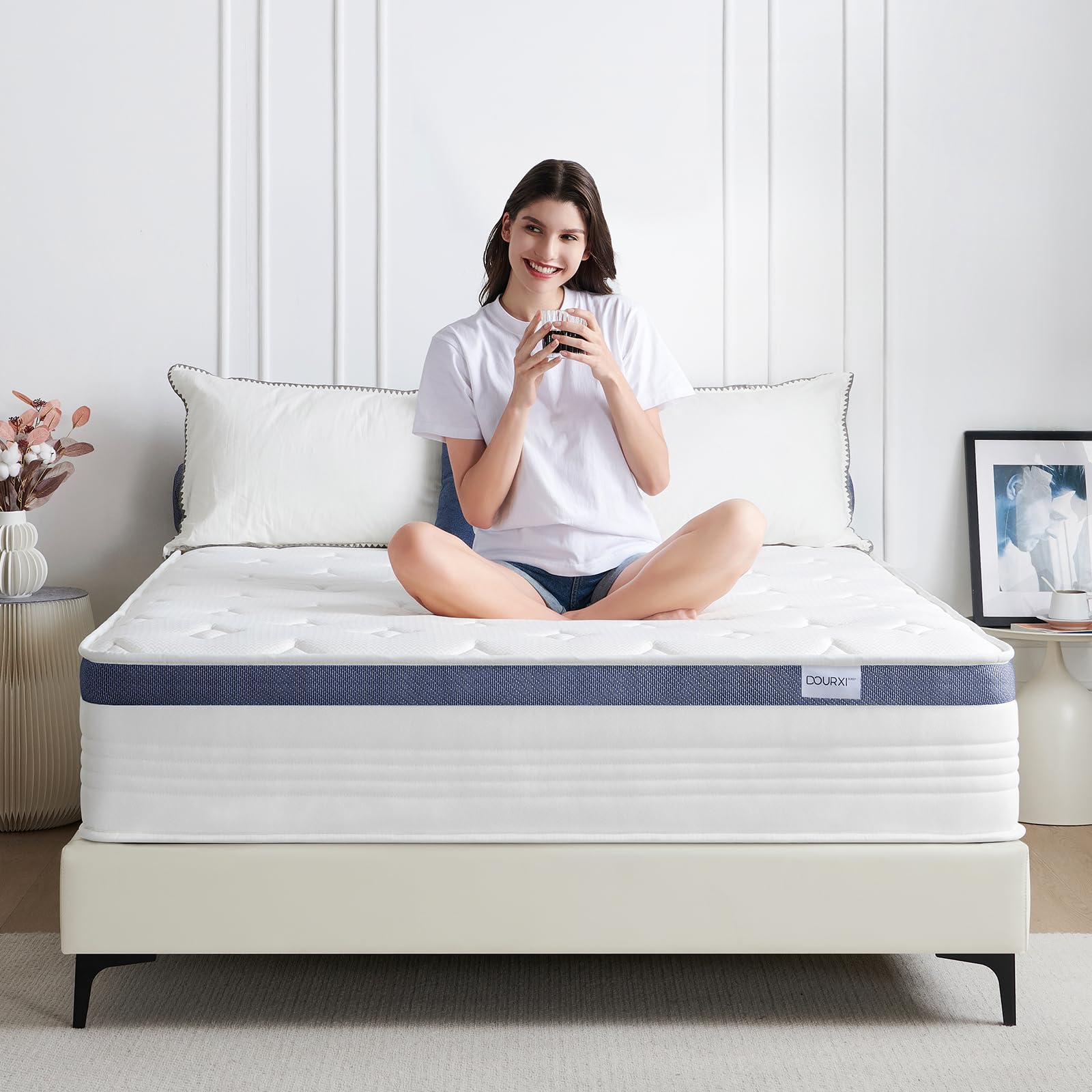 Dourxi Queen Size Mattress 10 Inch, Hybrid Queen Mattress in a Box with Cooling-Gel Memory Foam and Individually Pocket Innerspring for Support and Pressure Relief, Medium Plush