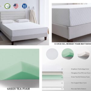 WUYASON 10 Inch Cooling Gel Memory Foam Mattress in a Box, Foam Mattresses for Cooler Sleep & Pressure Relief, Green Tea Infused Medium Soft Bed Mattresses, Vibrant (Queen)
