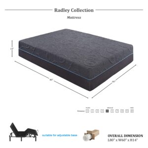 Lexicon Radley 14-Inch Gel Infused Memory Foam Hybrid Mattress, Queen, Gray