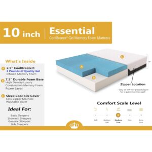 DynastyMattress 10-inch CoolBreeze Gel Memory Foam Mattress-Queen Size