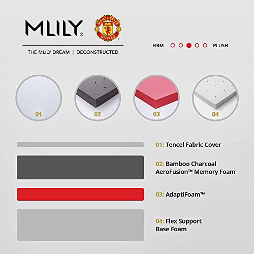 MLILY 12 Inch Queen Mattress, Manchester United Memory Foam Medium Plush Mattress in a Box, Charcoal Gel Cooling Bamboo Mattress, CertiPUR-US Certified Made in USA, 38”x75”x12” White