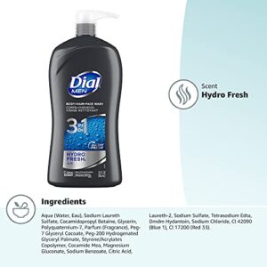 Dial Men 3in1 Body, Hair and Face Wash, Hydro Fresh, 32 fl oz