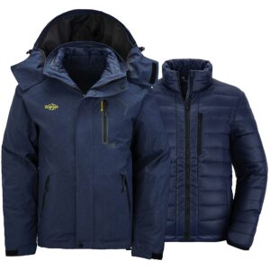 wantdo Men's Windproof Winter Coat Hoodie Puffer Jacket Quilted 3 in 1 jacket Navy XL