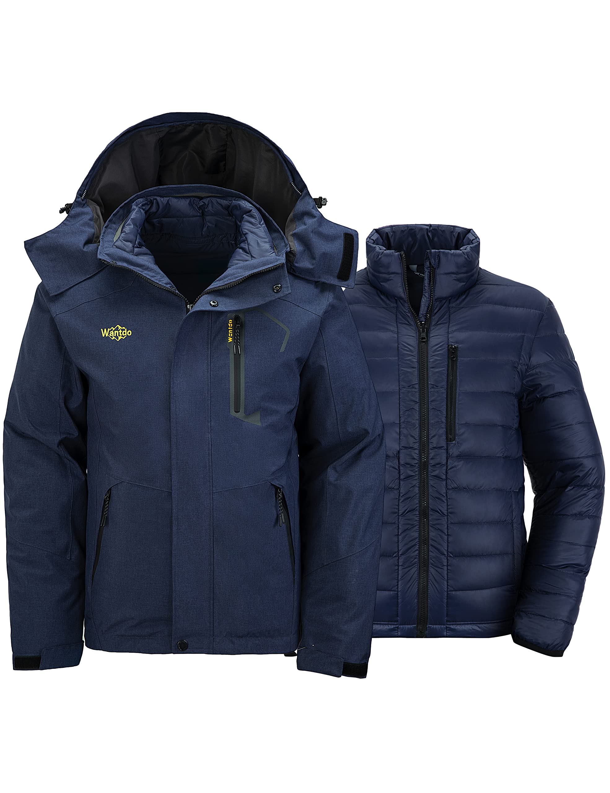 wantdo Men's Windproof Winter Coat Hoodie Puffer Jacket Quilted 3 in 1 jacket Navy XL