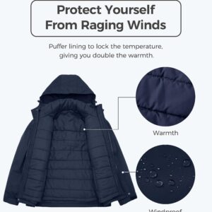 wantdo Men's Windproof Winter Coat Hoodie Puffer Jacket Quilted 3 in 1 jacket Navy XL