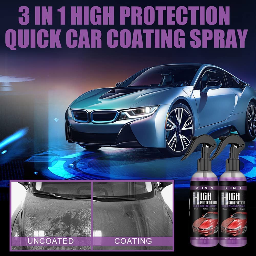 3 in 1 high Protection Fast car Ceramic Coating Spray, Plastic Parts refurbisher, Fast fine Scratch Repair, Fast car Coating, car Scratch Nano Repair Spray, (2 Pieces 200ml) + Brush Cloth