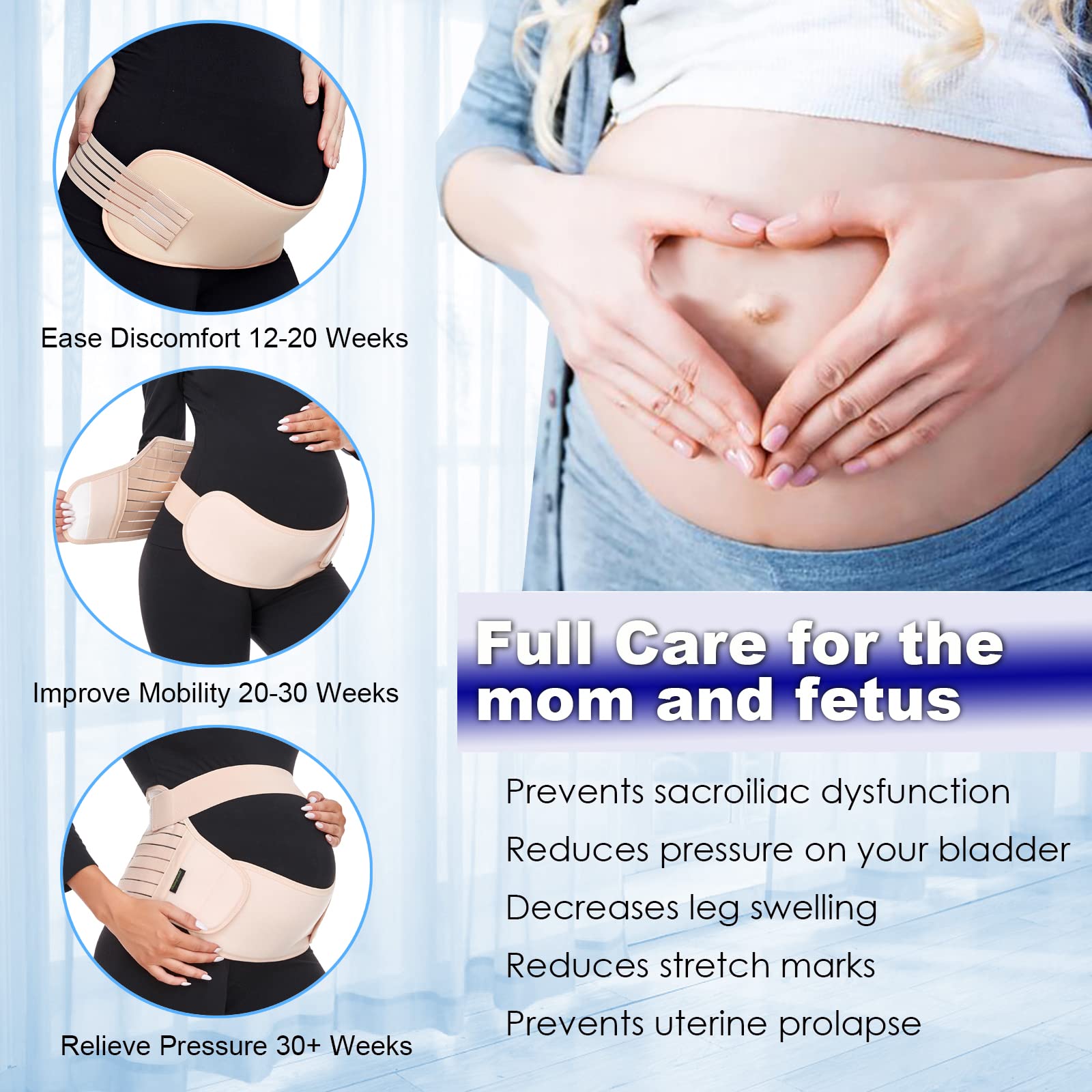 ChongErfei Pregnancy Belly Belly Bands 3 in 1 Pregnancy Support Belt for Pregnancy Back/Pelvic/Hip Pain, Pregnancy with Ab Support (XL:Fit Ab 46"-57.2", Black)