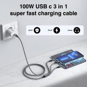 GIANAC 100W USB C Multi Charging Cable [1.2M] 3 in 1 Charging Cable with E-Mark Chip, USB C [100W]+Lightning[27W]+Micro[10W] for Samsung S23,iPad Pro, iPad Mini, MacBook Pro/Air/iPhone14 13 12 11
