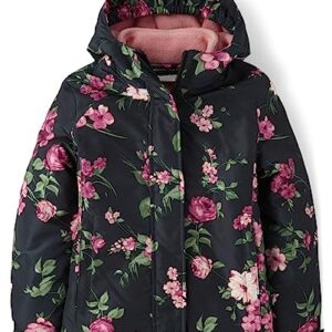 The Children's Place Girls' Heavy 3 in 1 Winter Jacket, Wind Water-Resistant Shell, Fleece Inner, Kelly Floral_Black | Lotus Flower, Medium