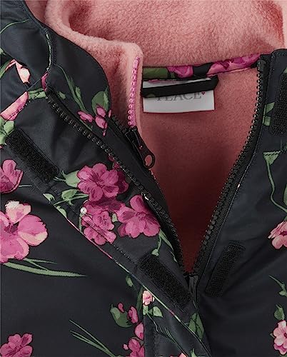 The Children's Place Girls' Heavy 3 in 1 Winter Jacket, Wind Water-Resistant Shell, Fleece Inner, Kelly Floral_Black | Lotus Flower, Medium