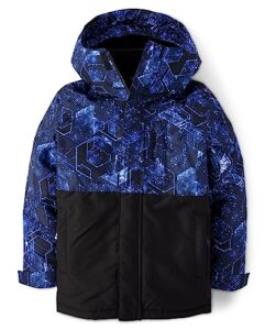 the children's place boys' heavy 3 in 1 winter jacket, wind water-resistant shell, fleece inner, black | space cube_black