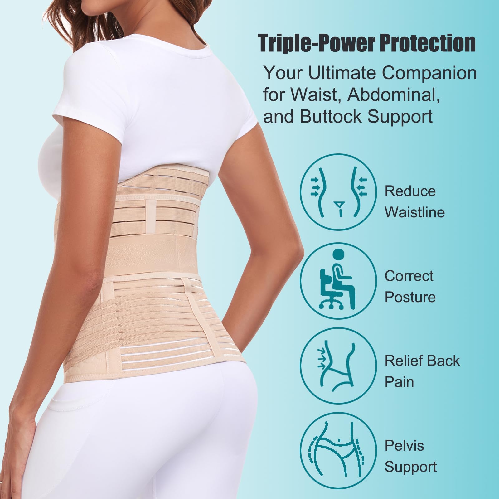 MAMODY 3 in 1 Postpartum Belly Wrap Postpartum Belly Band Support Recovery Belt, After Birth Brace, Body Shaper Waist Shapewear (XL, Classic Beige)