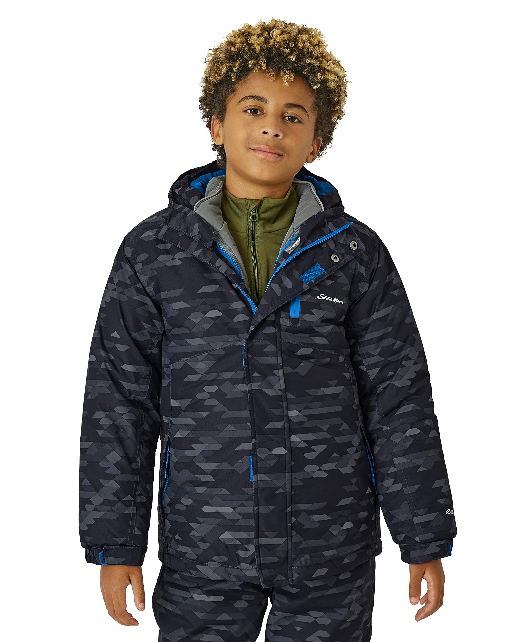 Eddie Bauer Kids Ski Jacket - Waterproof 3 in 1 Insulated Coat with Removable Shell Jacket for Boys and Girls (3-16), Size 14, Black Galaxy