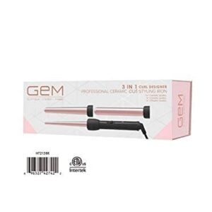 GEM 3 in 1 CURL Designer Professional Ceramic Curler Styling Iron, GEMwith 3 Ceramic Barrels