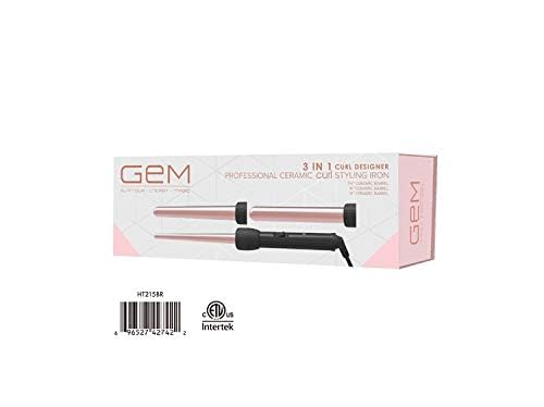 GEM 3 in 1 CURL Designer Professional Ceramic Curler Styling Iron, GEMwith 3 Ceramic Barrels