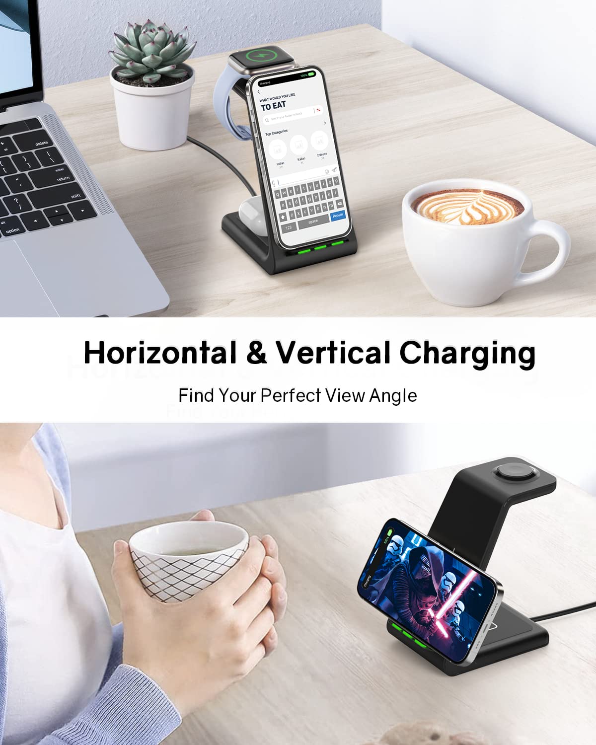 CIYOYO 3 in 1 Wireless Charging Station, Wireless Charger Stand for Multiple Apple Devices, Wireless Charger for iPhone 15 14 13 12 11 Pro Max XS XR 8, Apple Watch 9 8 7 6 SE 5 4 3 2, AirPods 3/2/Pro