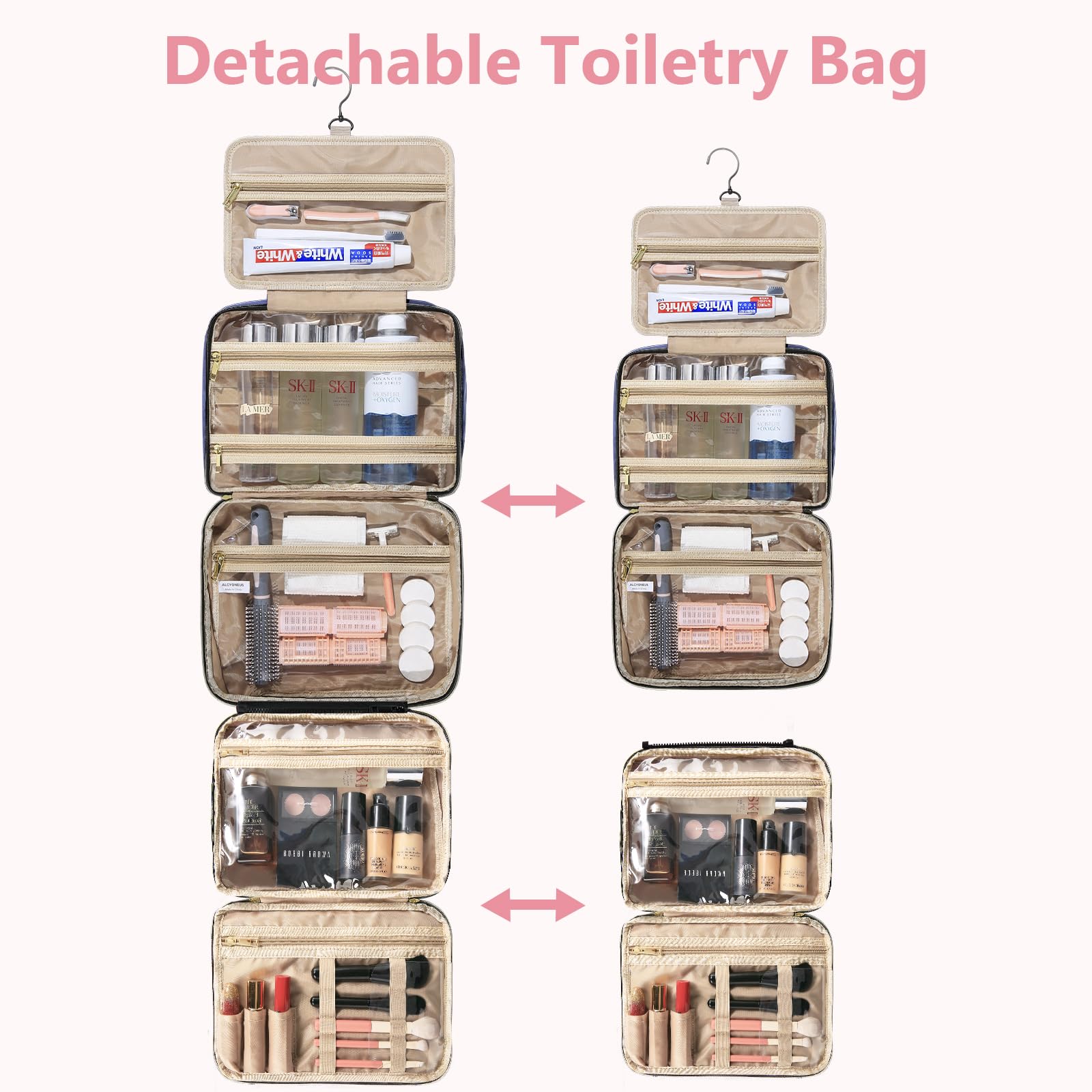 urophylla Detachable Travel Toiletry Bag for Women - Large Toiletry Bags for Traveling Women - Hanging Makeup Cosmetic Bag, Organizer for Travel Accessories Cruise Essential - Travel Size Toiletries