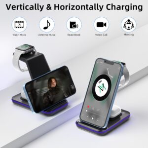 Wireless Charging Station, 3 in 1 Fast Wireless Charger for iPhone 15/14/13/12/11 Series/SE/XS/XS Max/XR/X/8/8 Plus, Charging Stand for Apple Watch SE/8/7/6/5/4/3/2/Ultra and AirPods Pro/3/2