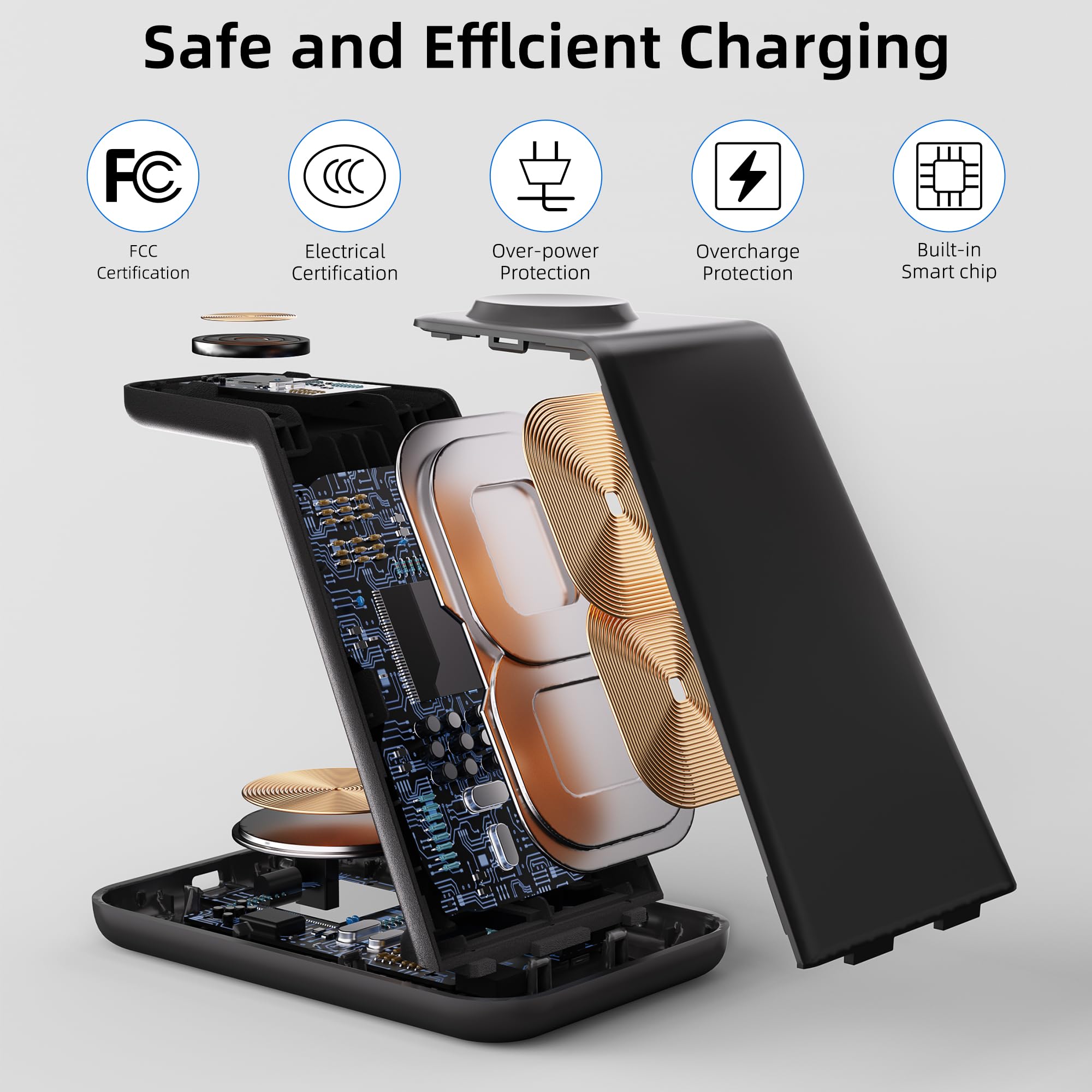 Wireless Charging Station, 3 in 1 Fast Wireless Charger for iPhone 15/14/13/12/11 Series/SE/XS/XS Max/XR/X/8/8 Plus, Charging Stand for Apple Watch SE/8/7/6/5/4/3/2/Ultra and AirPods Pro/3/2