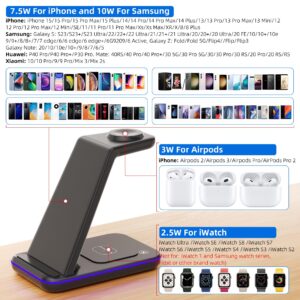 Wireless Charging Station, 3 in 1 Fast Wireless Charger for iPhone 15/14/13/12/11 Series/SE/XS/XS Max/XR/X/8/8 Plus, Charging Stand for Apple Watch SE/8/7/6/5/4/3/2/Ultra and AirPods Pro/3/2