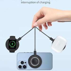 RORRY 3 in 1 Magnetic Wireless Charger,15W Fast Charging Pad Phone Ring Holder,Μαg-Sαfe/Qi Wireless Charger Compatible with iPhone 15/14/13/12, Apple Watch 9/Ultra2/8/Ultra/7/6/5/4/3/SE,(Black)