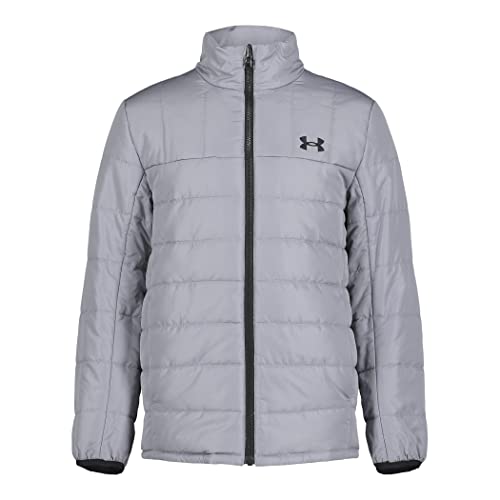 Under Armour boys Westward 3-in-1 Jacket, Removable Hood & Liner, Windproof Water Repellant 3 in 1 Jacket, Black Gray Block, Small US