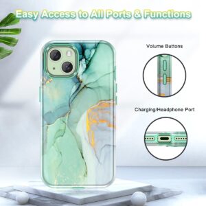 Btscase for iPhone 15 Case 6.1 inch (2023), Marble Pattern 3 in 1 Heavy Duty Shockproof Full Body Hard PC+Soft Silicone Drop Protective Women Girls Cover for iPhone 15, Green