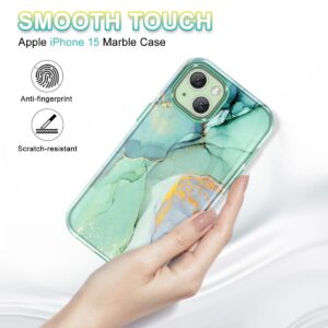 Btscase for iPhone 15 Case 6.1 inch (2023), Marble Pattern 3 in 1 Heavy Duty Shockproof Full Body Hard PC+Soft Silicone Drop Protective Women Girls Cover for iPhone 15, Green