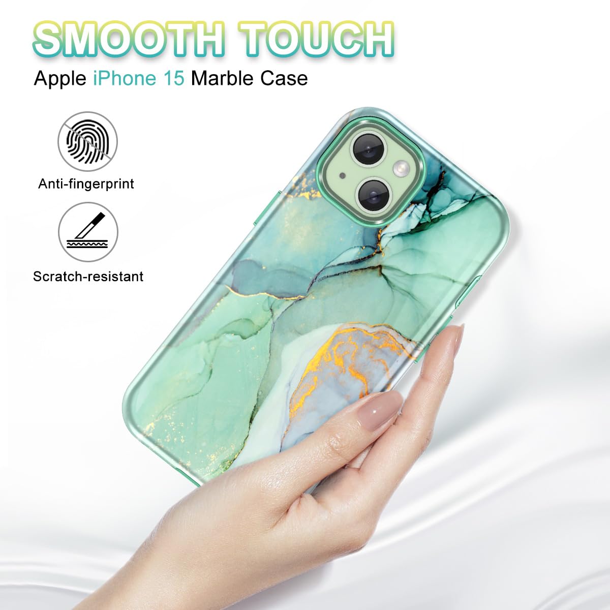 Btscase for iPhone 15 Case 6.1 inch (2023), Marble Pattern 3 in 1 Heavy Duty Shockproof Full Body Hard PC+Soft Silicone Drop Protective Women Girls Cover for iPhone 15, Green