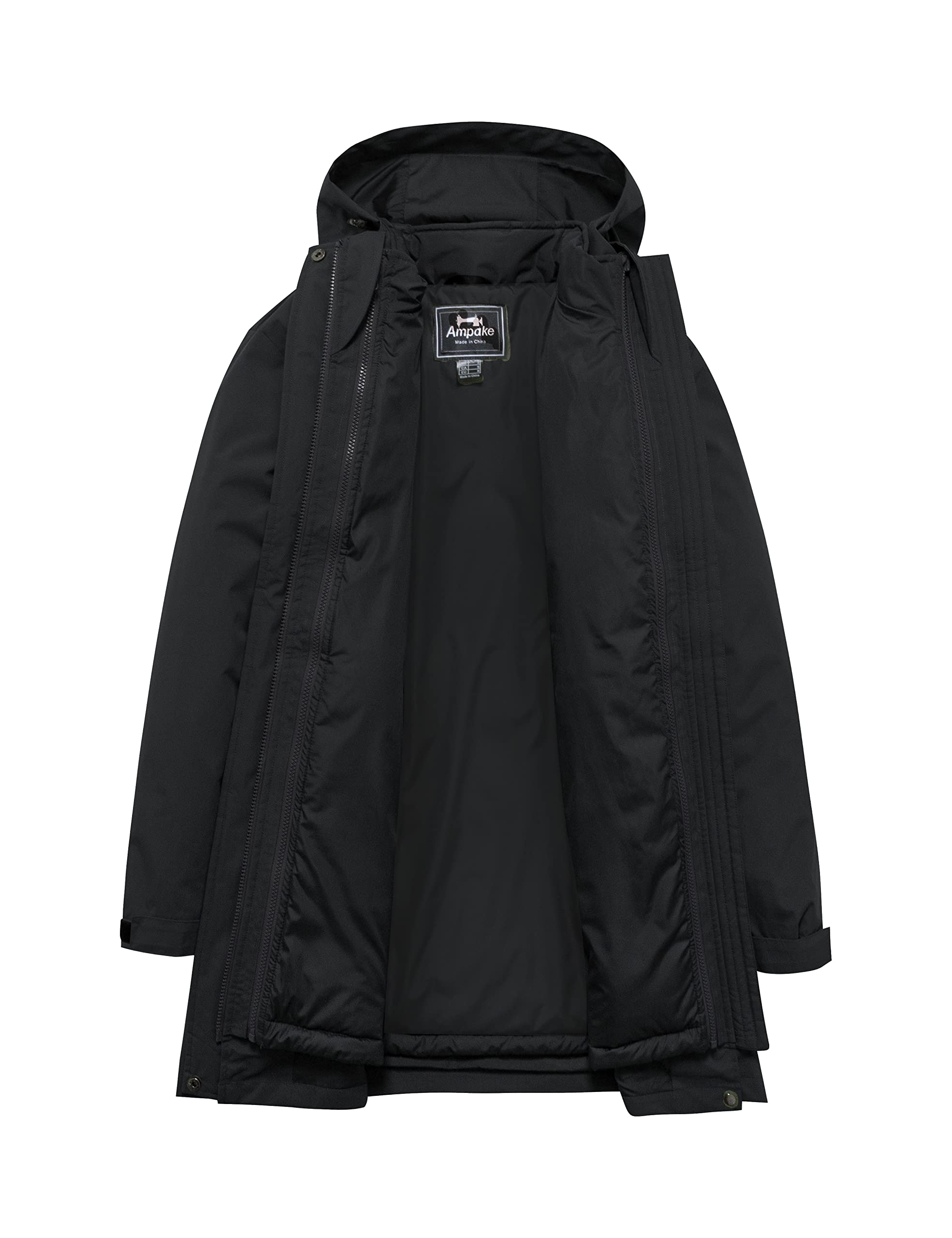 Ampake Women's 3 in 1 Parka Jacket Warm Winter with Detachable Puffer Coat (Black,L)