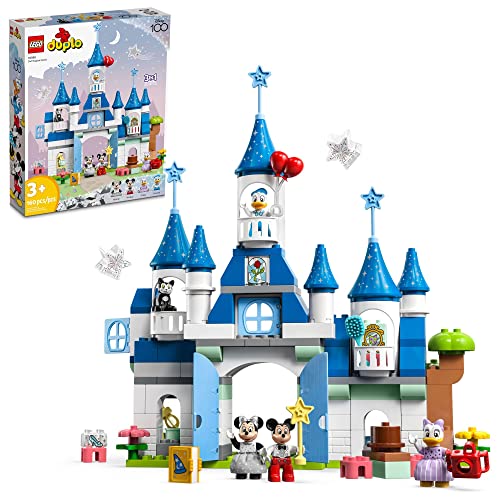 LEGO DUPLO Disney 3in1 Magic Castle Building Set for Family Play with 5 Disney Figures Including Mickey, Minnie, and Their Friends, Magical Disney 100 Adventure Toy for Toddlers Ages 3 and Up, 10998