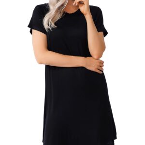 WoMear Women Sleepshirts 3 in 1 Delivery/Labor/Maternity/Nursing Nightgown Short Sleeve Breastfeeding Sleep Dress Pure Black L