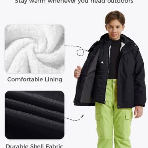 wantdo Kids Boys' 3 in 1 Snowboard Jacket Hooded Warm Winter Coat Fleece-Lined Waterproof Black 10-12