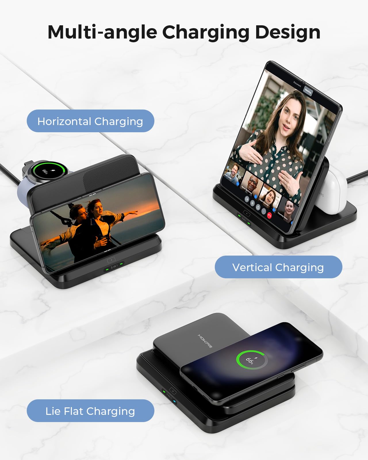 Wireless Charger for Samsung and Android 3 in 1 Foldable Samsung Charging Station for S24/S23 /S22 /S21/S20, Z Fold 5/4/3, Z Flip 5/4/3, Samsung Watch Charger 6 Classic/5/5 Pro/4/3,Galaxy Buds