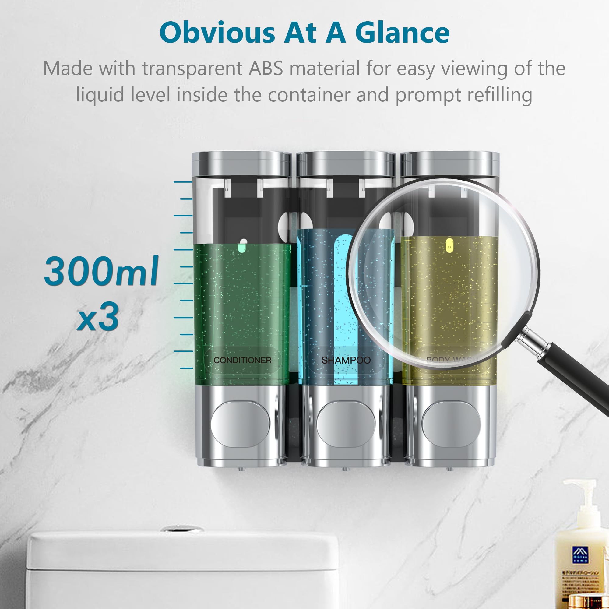 3 in 1 Shower Soap Dispenser, Shampoo and Conditioner Dispenser No Drill, No Leakage soap Dispenser Bathroom, Shower Shampoo Dispenser for Caravans Toilet Bathroom Hotel soap shower dispenser Silver