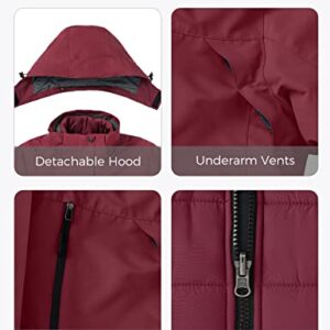 wantdo Women's Waterproof 3 in 1 Ski Jacket Windproof Snowboarding Jackets Rainwear Wine Red 2XL