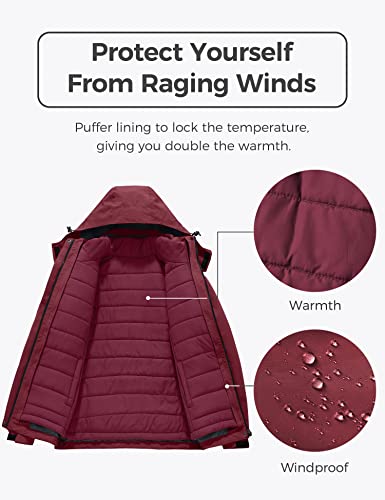 wantdo Women's Waterproof 3 in 1 Ski Jacket Windproof Snowboarding Jackets Rainwear Wine Red 2XL