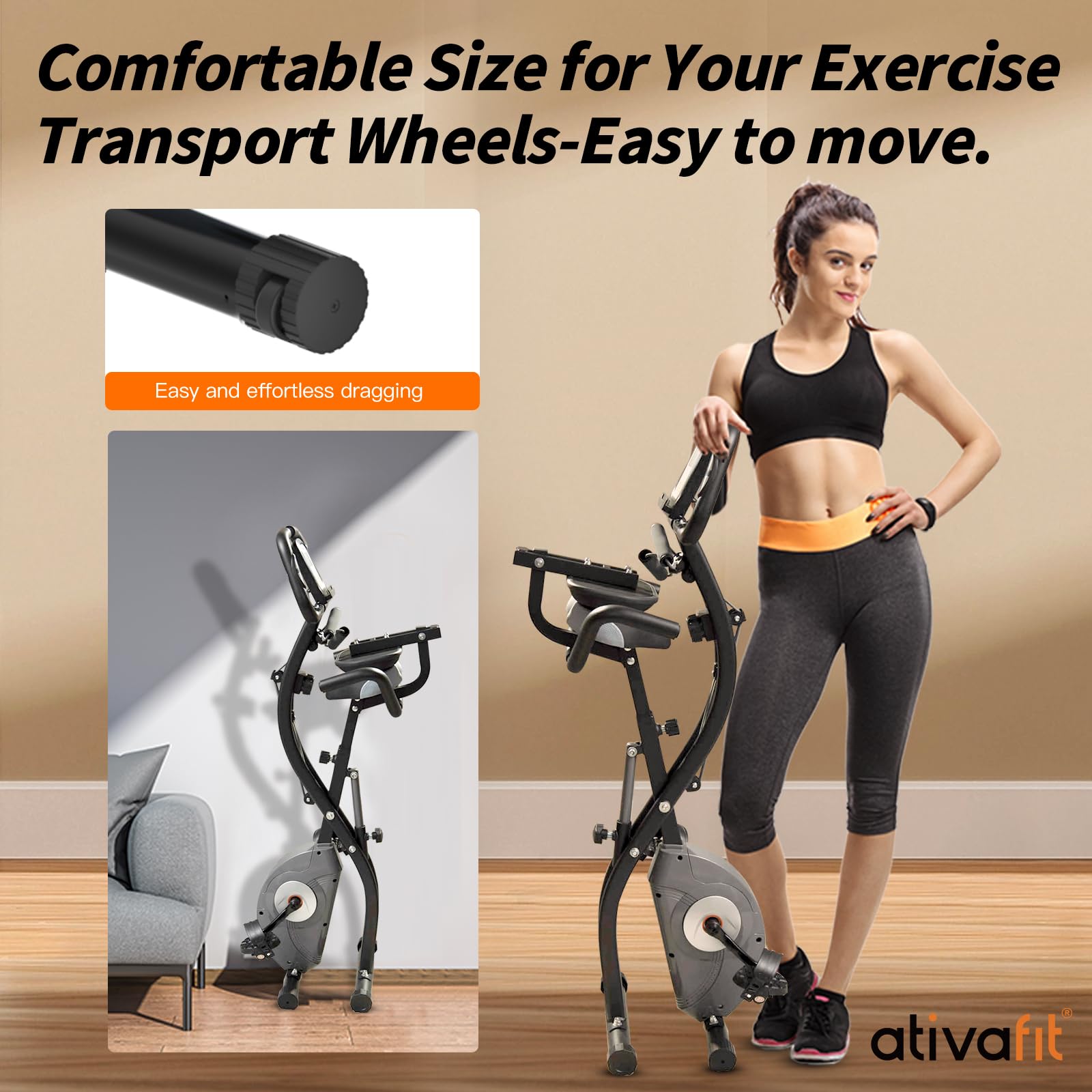 ATIVAFIT Exercise Bike Foldable Fitness Indoor Stationary Bike Magnetic 3 in 1 Upright Recumbent Exercise Bike for Home Workout (gray)