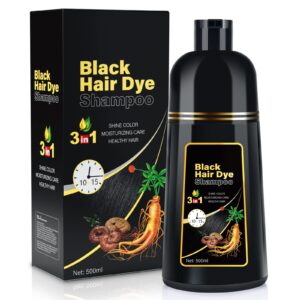 JUANCHI Hair Dye Shampoo 3 in 1 for Gray Hair, Herbal Ingredients Shampoo Hair Dye for Women Men, Grey Coverage Shampoo 500ml (Black)