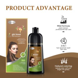 Joyful Young Natural Hair Dye Shampoo 3 IN 1, Hair Color for Gray Hair Coverage, Hair Coloring Shampoo for Women, Color Shampoo Beard Dye for Men, Vegan Ammonia Free Hair Shampoo (Light Brown)