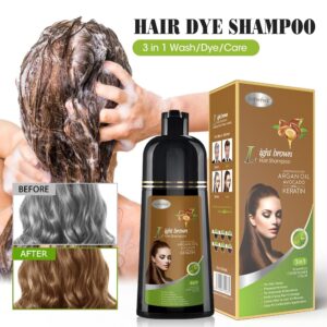 Joyful Young Natural Hair Dye Shampoo 3 IN 1, Hair Color for Gray Hair Coverage, Hair Coloring Shampoo for Women, Color Shampoo Beard Dye for Men, Vegan Ammonia Free Hair Shampoo (Light Brown)