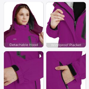 wantdo Big Girl's 3 in 1 Ski Jacket Snow Warm Winter Coat Waterproof Interchange Coat Purple 10-12