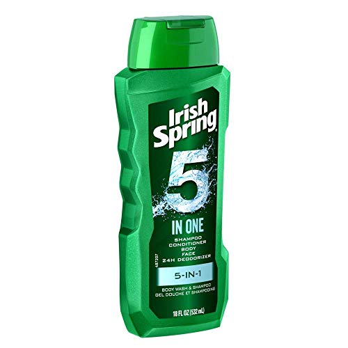 Irish Spring 5-in-1 Shampoo, Conditioner, Body Wash, Face Wash and Deodorizer, 18 oz (Pack of 2)