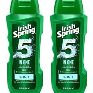 Irish Spring 5-in-1 Shampoo, Conditioner, Body Wash, Face Wash and Deodorizer, 18 oz (Pack of 2)