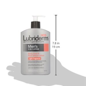 Lubriderm Men's 3-In-1 Lotion Enriched with Soothing Aloe for Body and Face, Non-Greasy Post Shave Moisturizer with Light Fragrance, 16 fl. oz