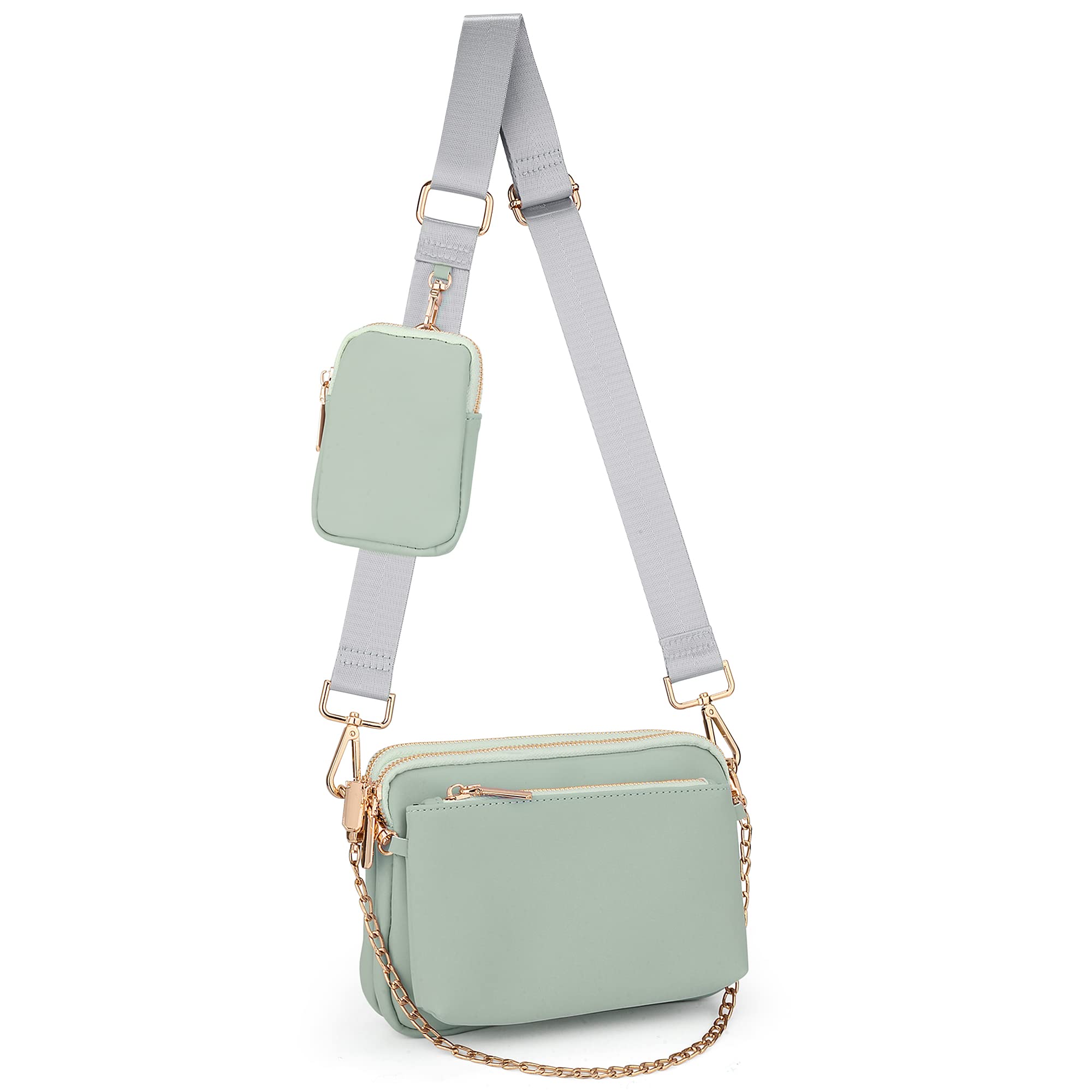 UTO Small Crossbody Bags for Women 3 in 1 Trendy Belt Purse Fashion Designer Mini Cute Sling Fanny Chest Pack Green