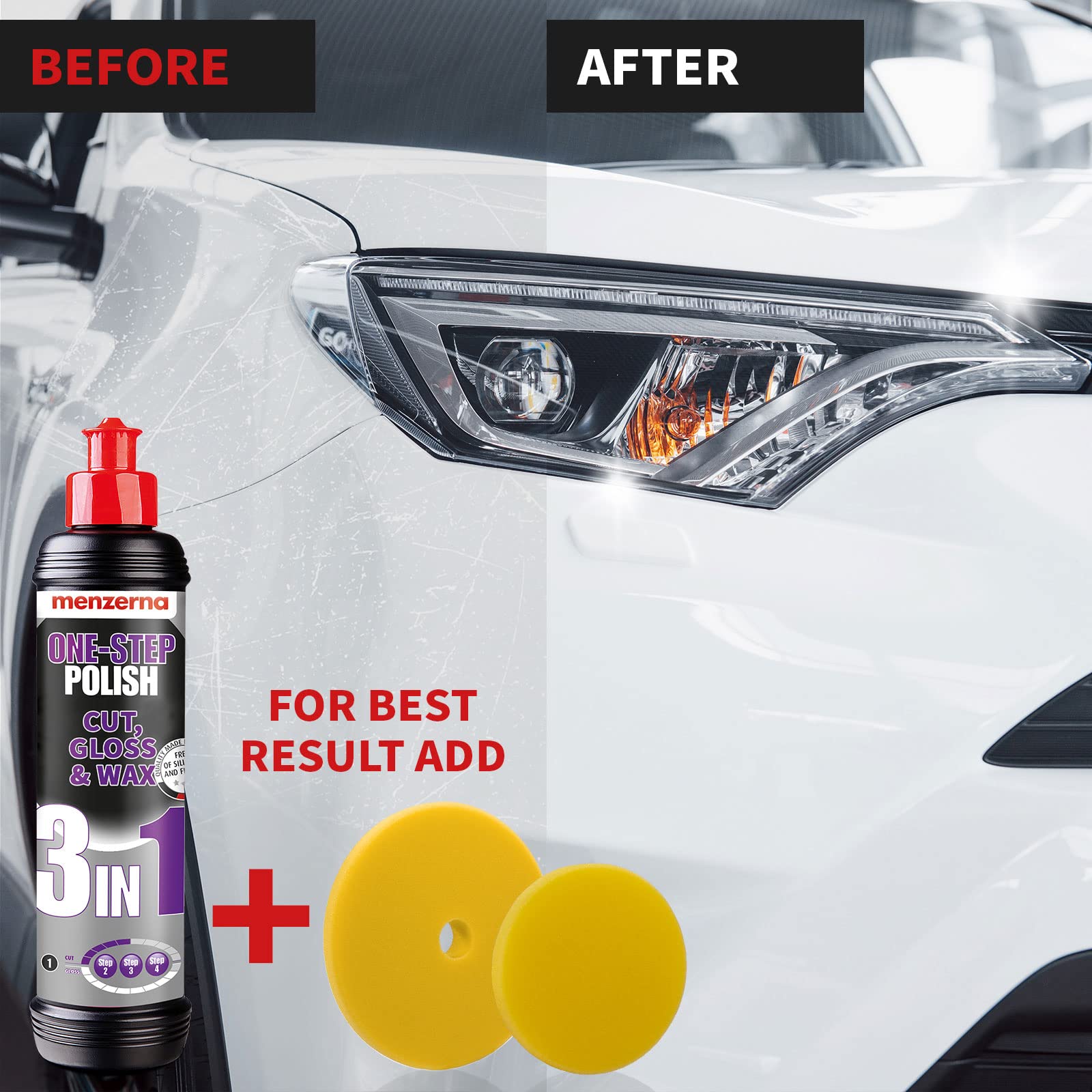 menzerna "One-Step Polish 3in1" I Medium Cut Polish with High Gloss Finish & Seal in One I Buffing & Polishing Compound for Car Maintenance I Swirls, Holograms & Scratches I Car Body Repair I 8 fl oz.